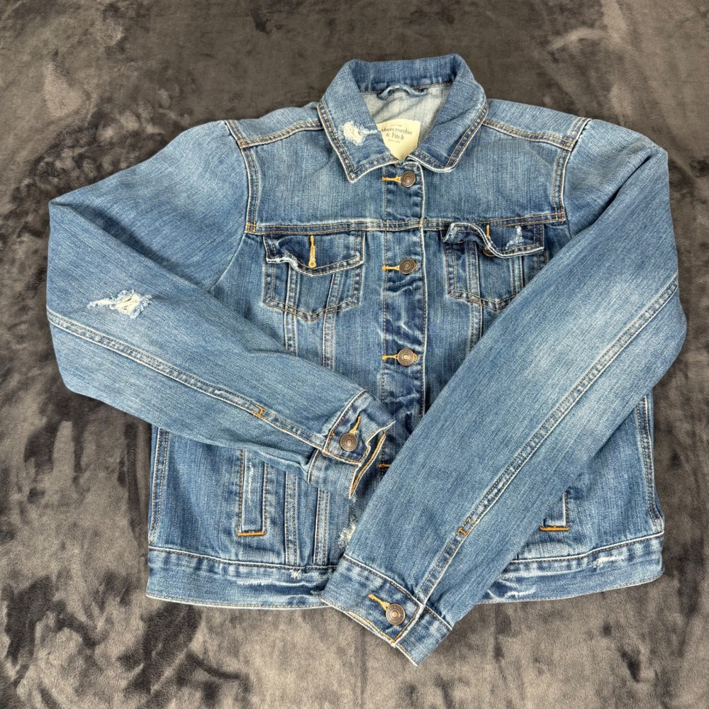 Abercrombie & Fitch Denim Jacket Womens Medium Blue Distressed Jean Trucker